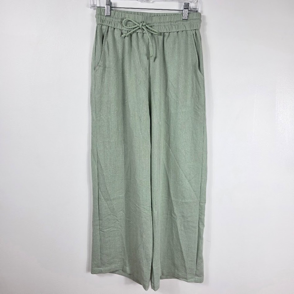 Halara Sage Green Wide Leg Pants Tall Size Medium Elastic Drawstring Viscose Mix - Picture 2 of 7